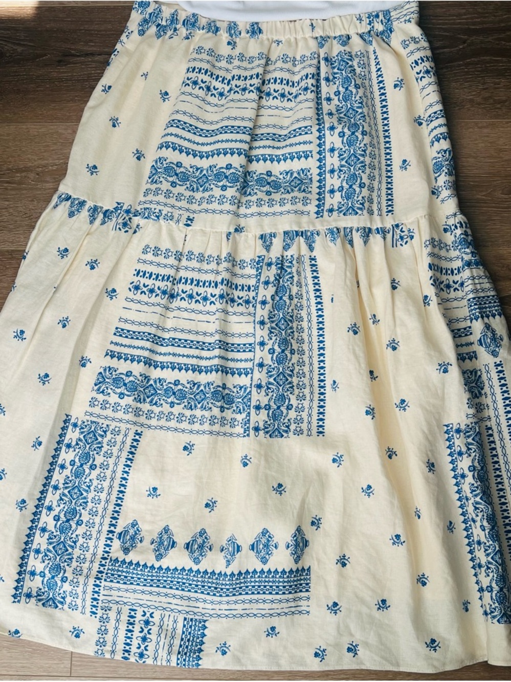 Blue & Cream Patterned Midi Skirt